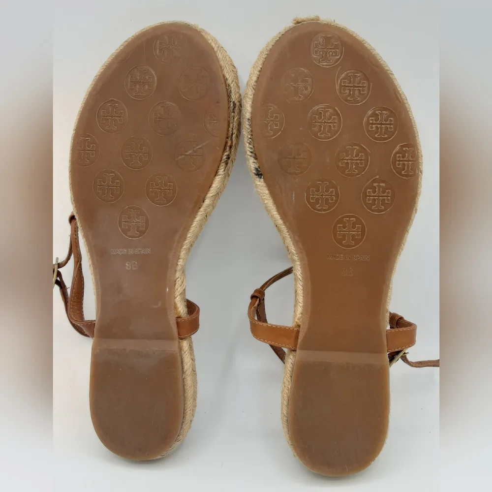 Tory Burch Emmy Brown Leather Espadrille Flat Thong Sandal.